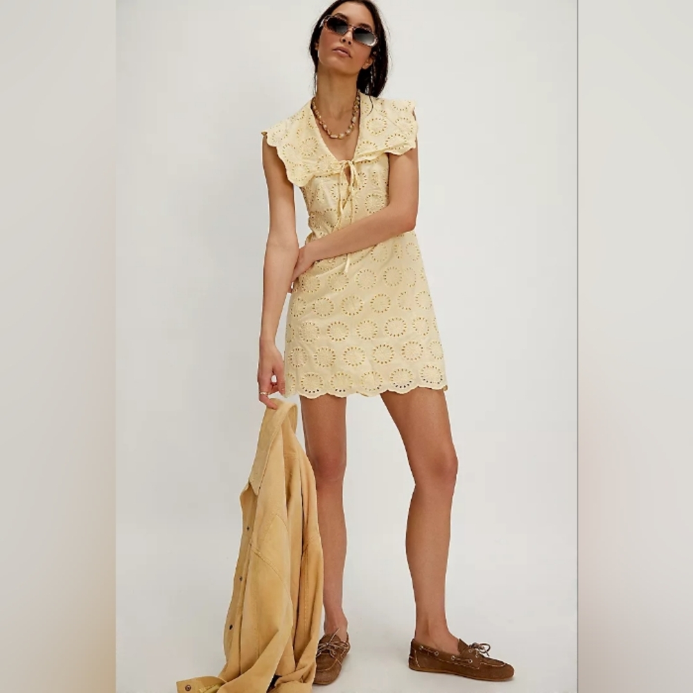 Yellow Flutter Sleeve V-Neck Mini Sundress